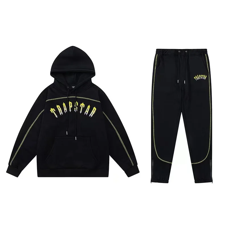 

Trapstar Tracksuits Suit Men Central Cee Set Top Quality Gold Letter Embroidery Black Paneled Women Hoodie 2023 Jogger Pants