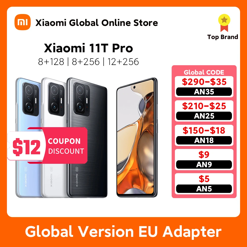 

Global Version Xiaomi 11T Pro Smartphone 128GB/256GB Snapdragon 888 Octa Core 120W HyperCharge 108MP Camera 120Hz AMOLED Display