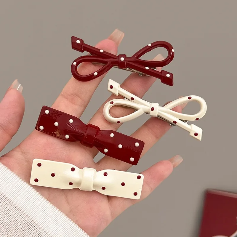 2/8 шт. заколки для волос с бантом в горошек женские простые пластиковые челкой по