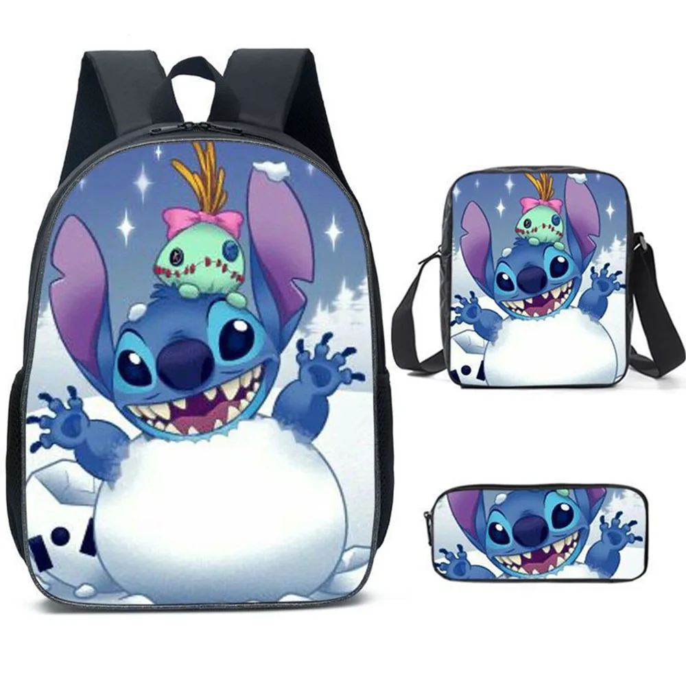 Фото Набор из 3 предметов серии Stitch: школьный рюкзак для детей, сумка для ланча для мальчиков, пенал для школьников, школьные принадлежности большой вместимости. №4