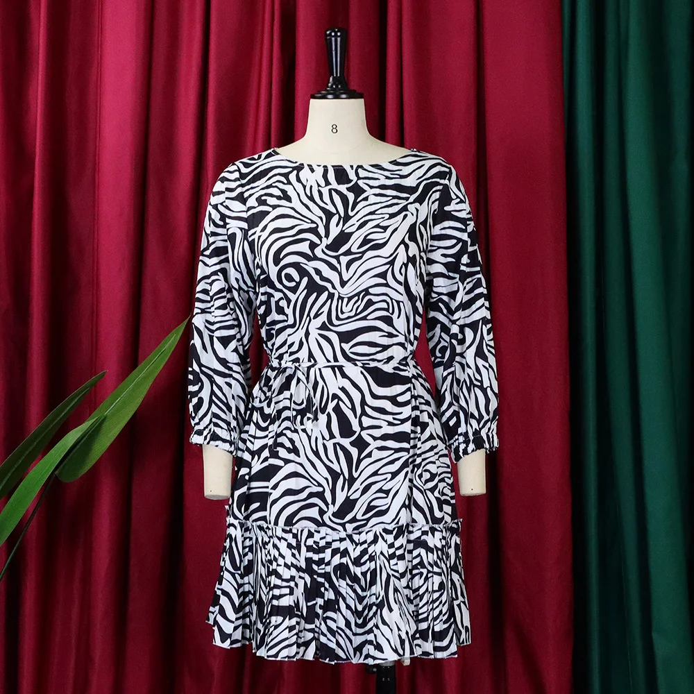 Large Size Summer Dress Women 2023 New Fashion Casual Loose Female Plus Size Office Vestidos Floral Print Mini Pleated Dresses