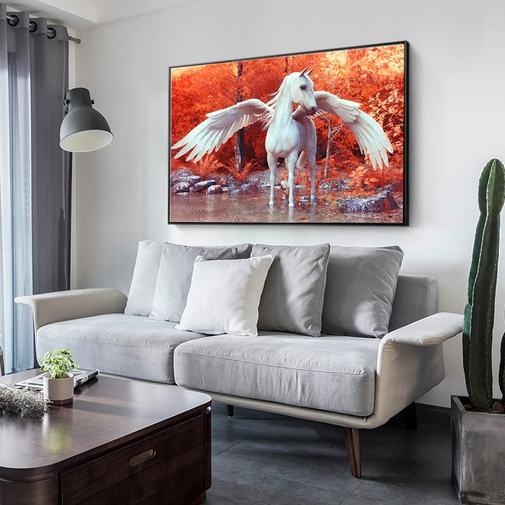 Мифология Pegasus Холст Живопись стены Искусство фантазия небо крылья лошадь плакат