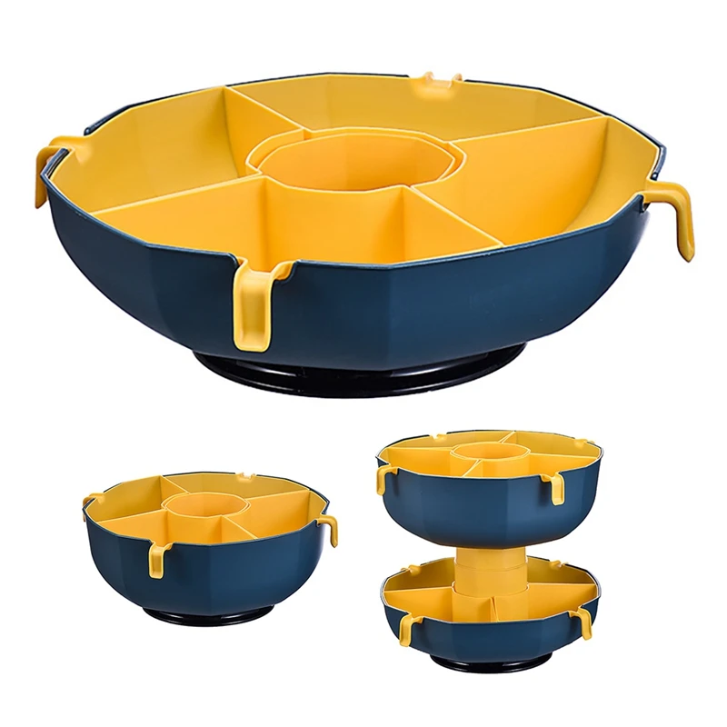 

BMDT-многофункциональная вращающаяся сливная корзина, ситечко для фруктов, корзина для закусок, пластиковая тарелка с несколькими ячейками д...