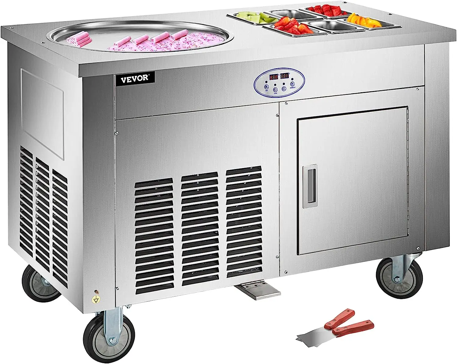 

VEVOR New Commercial Rolled Ice Cream Machine Stir-Fried Ice Roll Machine Single Pan Stainless Steel Ice Cream Roll Maker