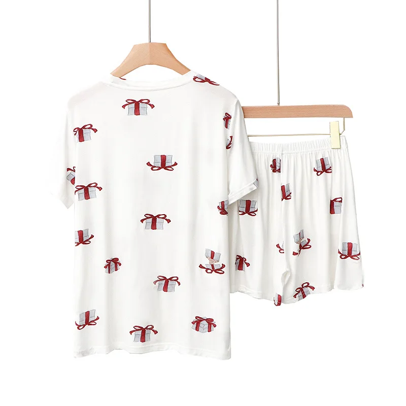 

Summer New Set Woman 2 Pieces Female Modal Round Neck Loose Simple Sweet and Cute Short-sleeved Shorts Gift Box Women's Pajamas