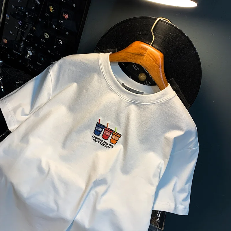 Летняя тонкая короткая потертая футболка мужской модный Свободный Повседневный