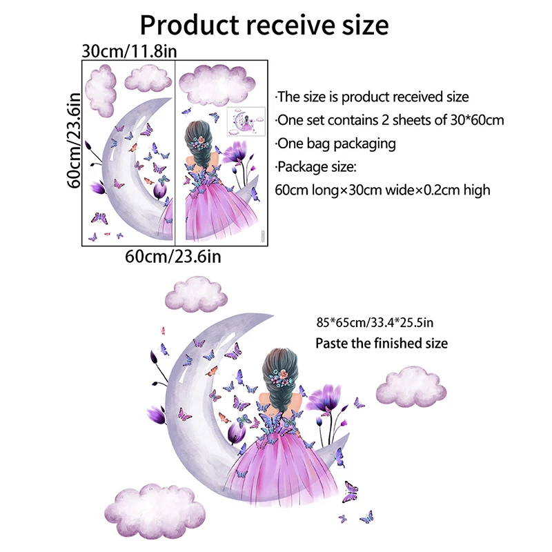 Съемные Наклейки На Стену С Изображением Бабочки Маленькой Девочки Серой Луны И