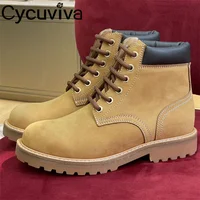 Army Green Platform Ankle Combat Boots Men & Women Lace Up Casual Short Boots Women Quality Suede Leather Botas Mujer2022
