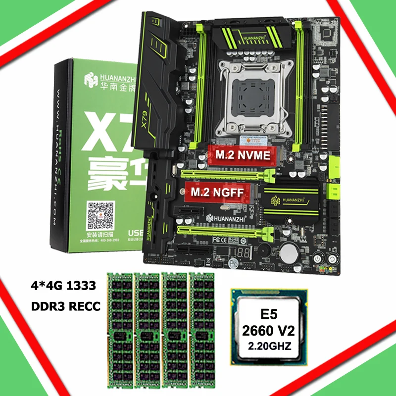 2022 горячая Распродажа бренда HUANANZHI X79 LGA2011 материнская плата с M.2 слотом ЦП Xeon E5 2660 V2 SR1AB 2,2 ГГц ОЗУ 16 Гб (4*4 Гб) DDR3 REG ECC