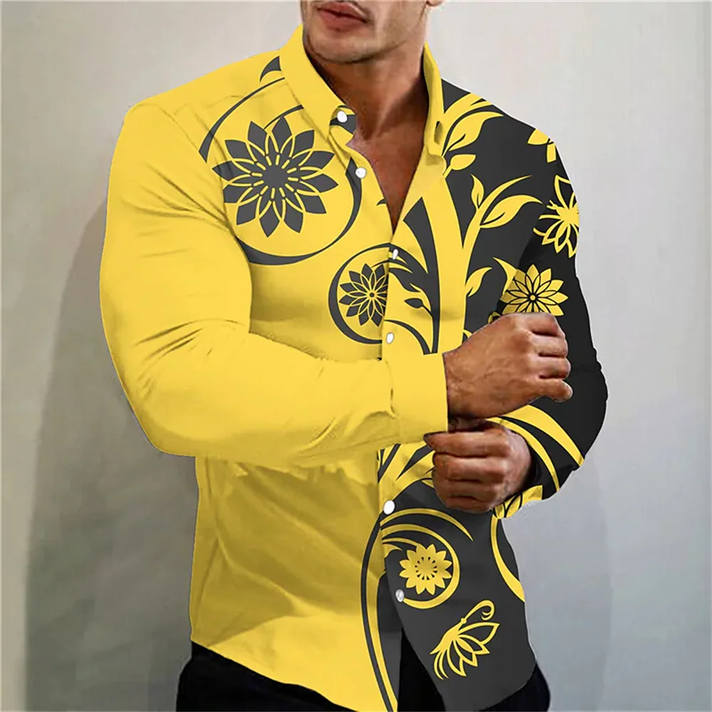 New Men's High Quality Luxury Prom Fashion Social 3D Print Polo Button Fashion Designer Long Sleeve Men's Shirt Top 2023
