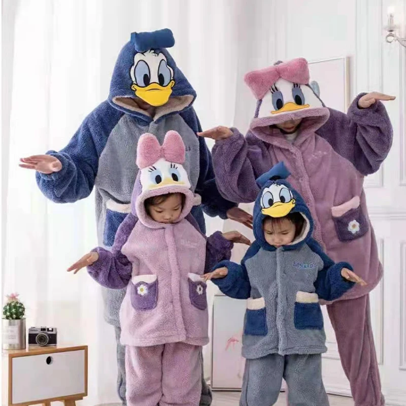 

Disney Donald Duck Coral Fleece Children's Pajamas Set Winter Kawaii Cartoon Padded Thickened Home Wear Boys And Girls Suit