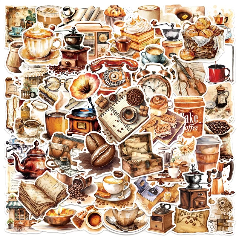 

10/30/50PCS Vintage White Coffee Sticky PVC Sticker Aesthetic DIY Colored Decoration Scrapbooking Stationery Supplies for Kids