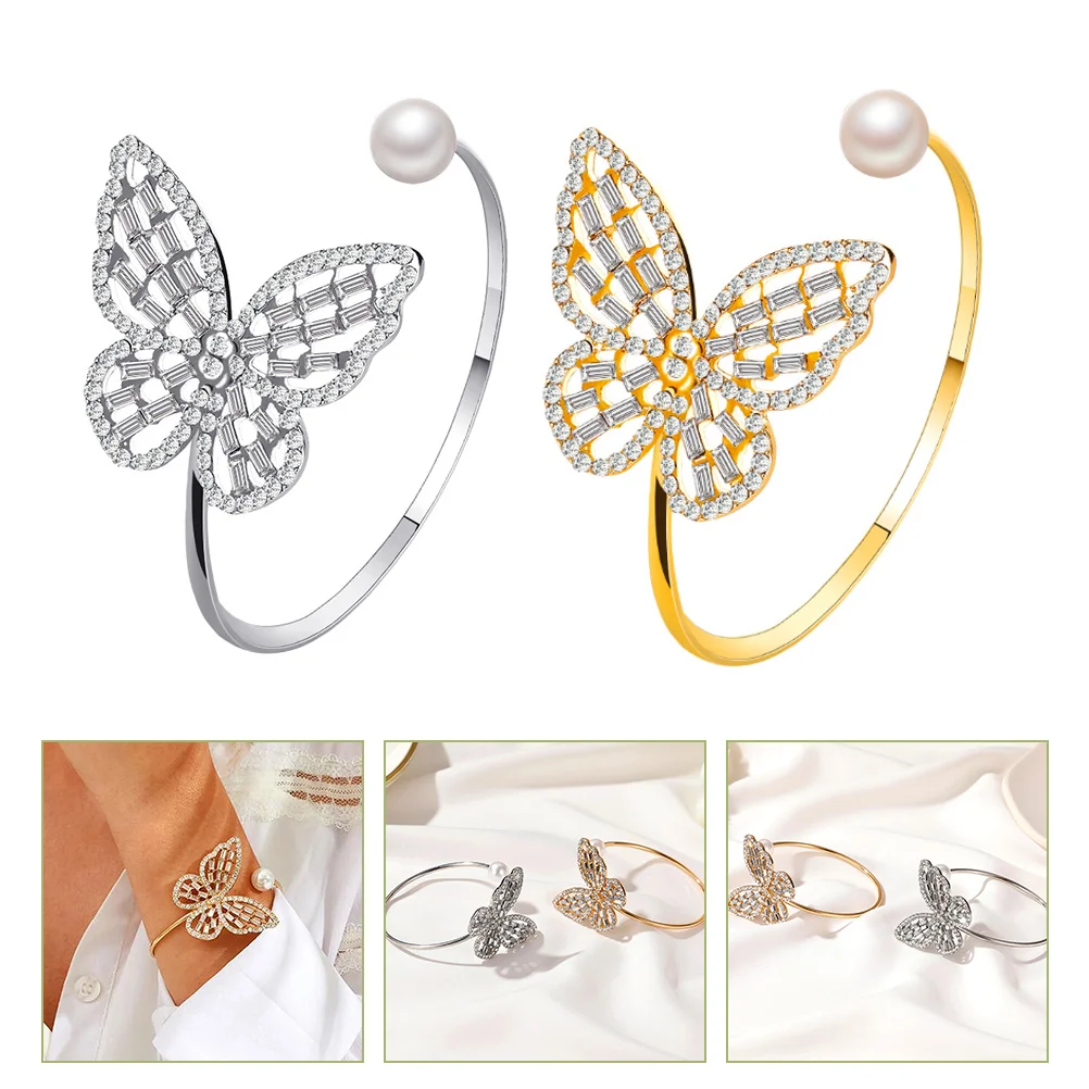 

Bracelet Cuff Pearl Open Rhinestone Butterflies Bangle Wrap Wedding Bracelets Womenjewelry Wrist Bridal Gold Adjustablecrystal
