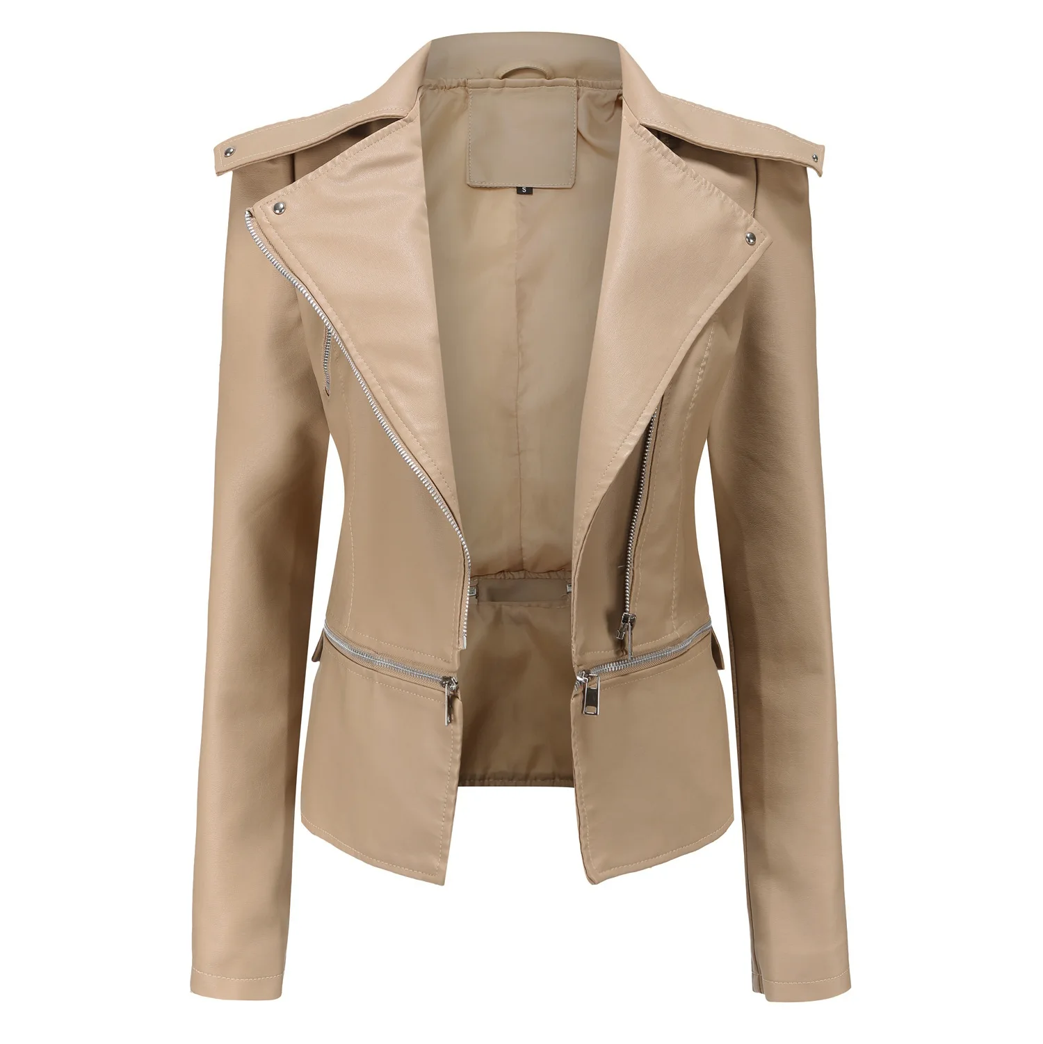 Street Style Spring and Autumn Hair Women's Leather Jacket Long Sleeve Removable High Waist Coat