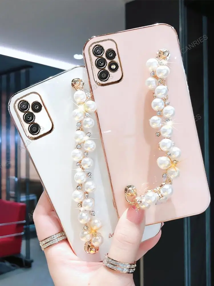 

Luxury Pearl Bracelet Chain Case For Samsung Galaxy A13 A53 A33 A73 A23 A32 A52 S A52S 4g 5g Diamond Plating Back Cover On A 53