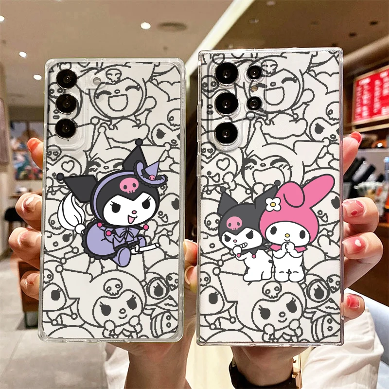 

Cartoon Kuromi Girl For Samsung S23 S22 S21 Ultra S20 FE Pro Lite S10 S9 S8 Plus 5G Transparent Phone Case Cover