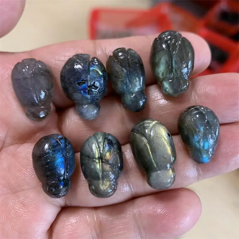 

Natural Crystal Labradorite Fireworm Gemstone Carving Healing Animals Statues Reiki Ornaments Home Decoration 5pcs
