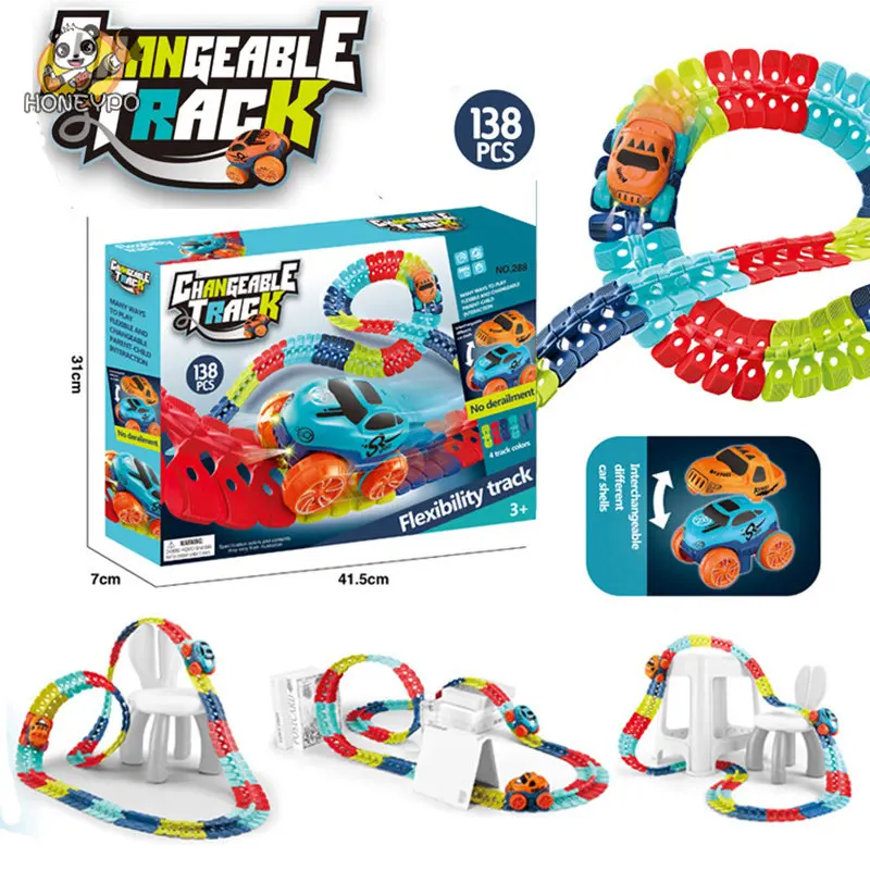 Rechargeable Kids Track Cars For Boy Flexible Track with LED Light-Up Race Car Set Anti-gravity Assembled Track Car Gift for Kid