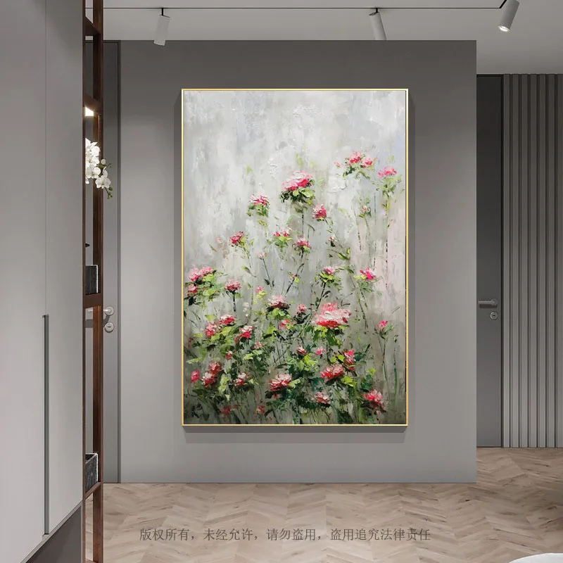 100% Ручная живопись Абстрактные цветы Масляная картина Нож Толстая текстура Холст Современное изображение декора для стен дома отеля.