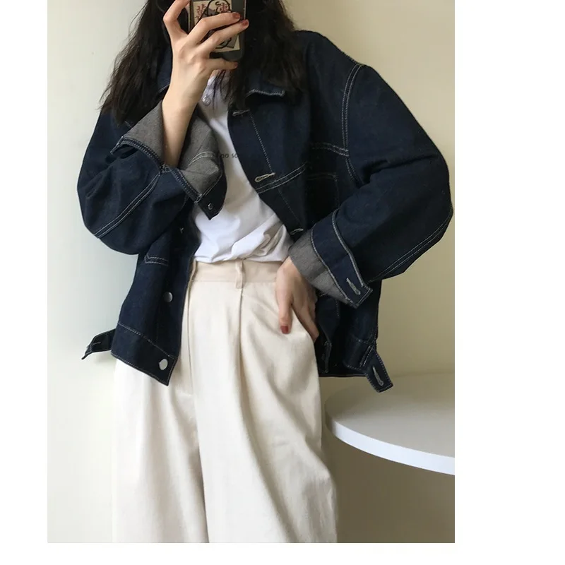 

Large solid denim jacket jacket 2023 vintage split short women's denim jacket casual trend loose and versatile