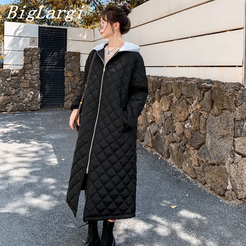 Oversize Autumn Winter Warm Long jacket women The Knee Korean Version Diamond Down Padded Jacket Winter Coat 2022 Woman Parkas