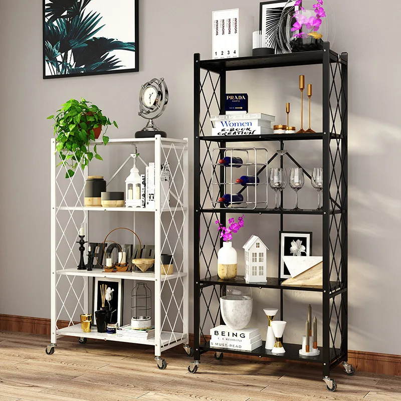 

Storage Rack Kitchen Folding Rack Floor-to-ceiling Multi-layer Microwave Oven Shelf with Pulley Storage Finishing Folding Rack