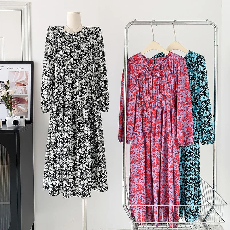 

Новинка Весна 2023, женское платье с цветочным принтом, сверхтонкое и универсальное свободное большое Цветочное платье в западном стиле