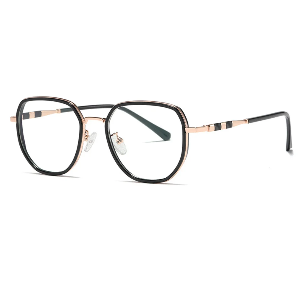 

Stylish Blue Ray Blocking Glasses Dual Color Metal Frame Flat Lens Eyeglasses Lightweight Polygonal Functional Eye Wearing SP99