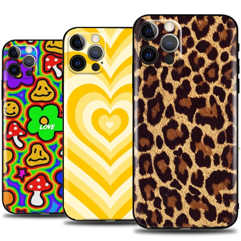 

Cute Heart Circle Phone Case For iPhone 13 12 11 Pro Mini X XR XS Max 5 5s 6 6s 7 8 Plus Bumper Black Soft TPU Silicone Cover