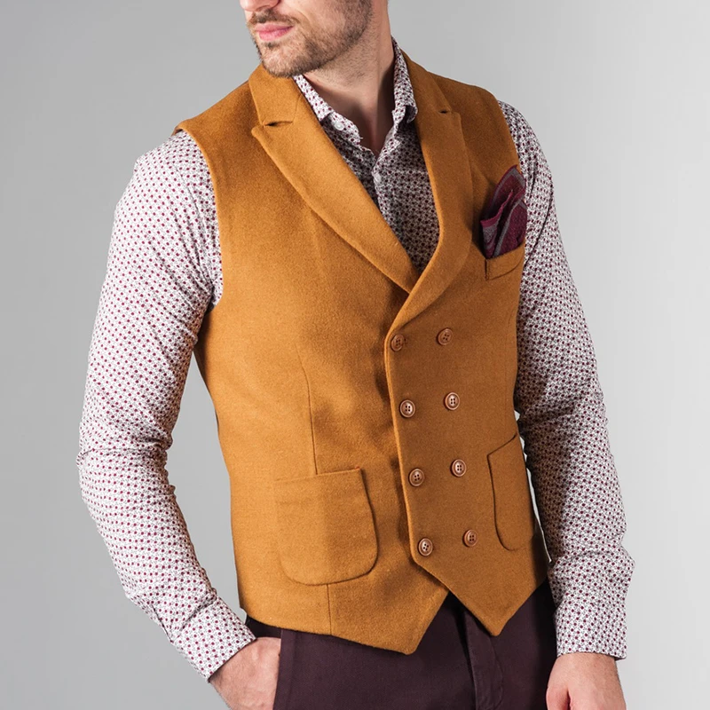 

Men's Vest Wool Double Breasted Formal Casual Business Waistcoat Slim Tailored Sleeveless Jacket Social Chaleco