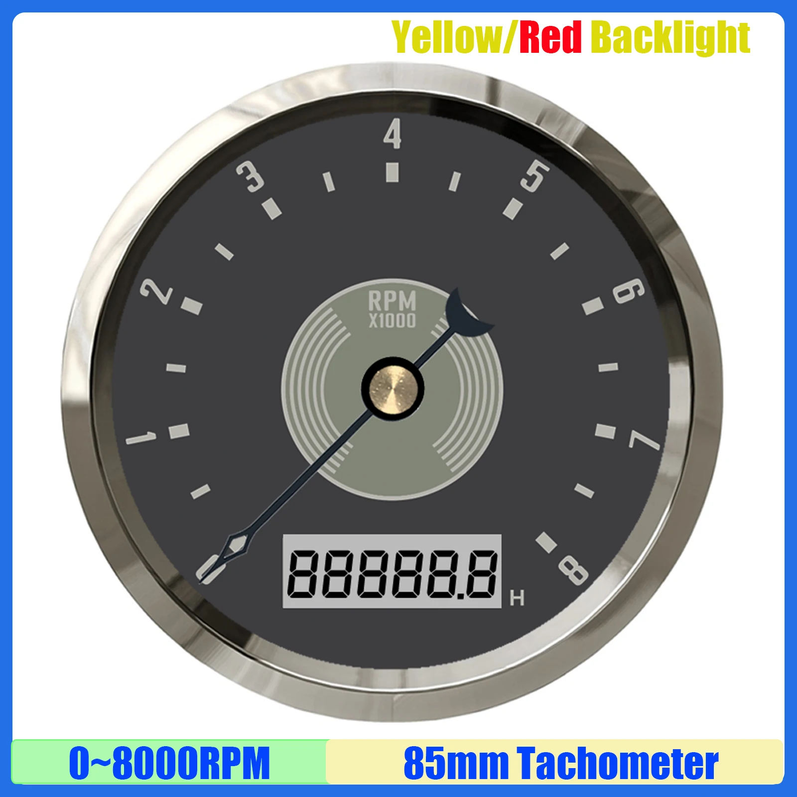 

Красный/желтый светодиодный ретро тахометр SUS316, 0 ~ 8000 об/мин, 0 ~ 12000 об/мин, 85 мм, тахометр для авто, лодки, яхты, водонепроницаемый на заказ