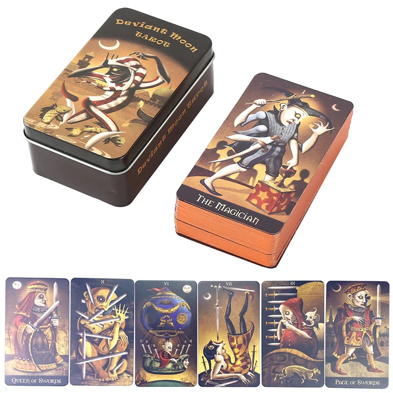 

Iron Box Deviant Moon Tarot Card Family Party Board Game Divination High Quality Fate Card Fortune Telling Game Card w/Manual