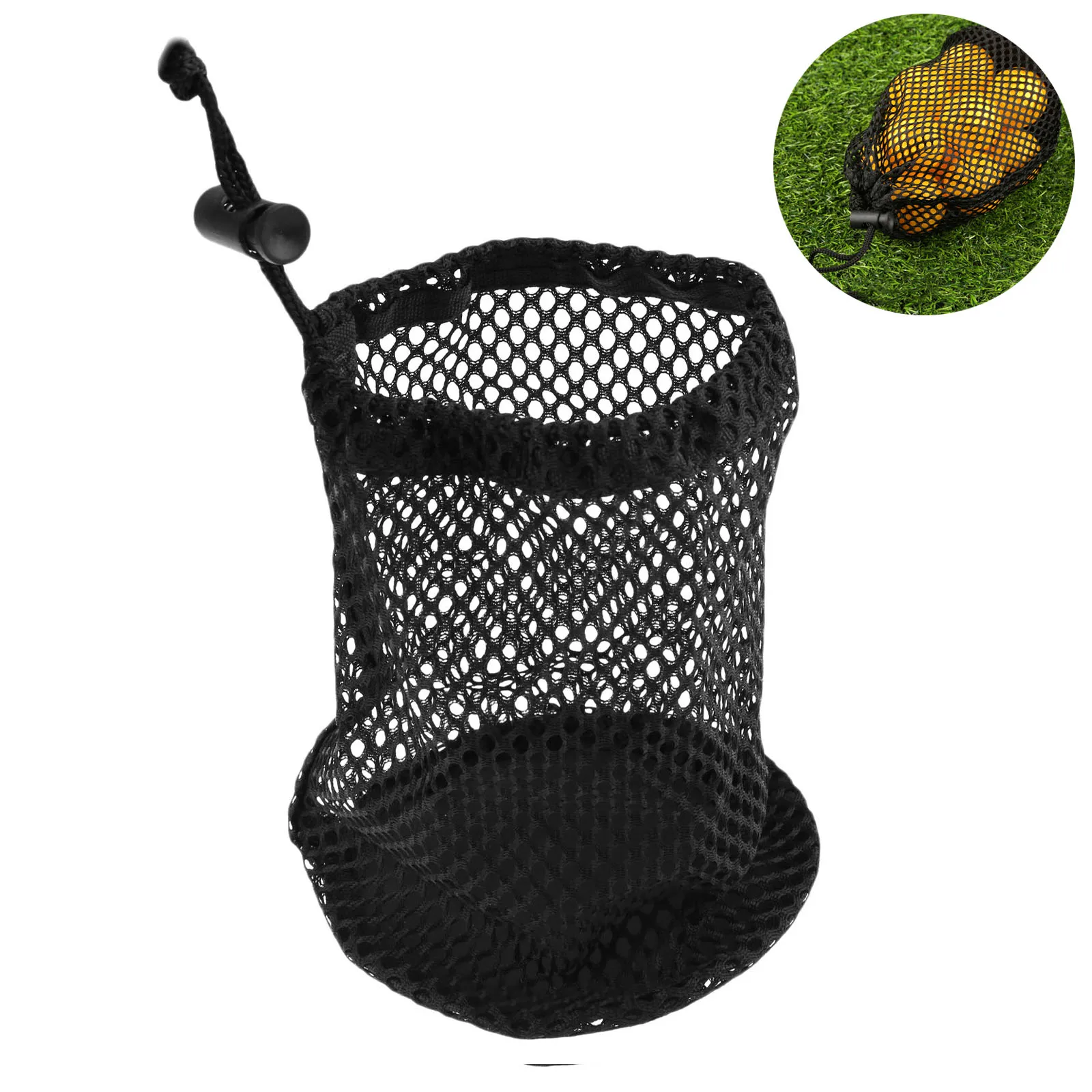 

2Pcs Sports Mesh Net Bag Black Nylon Golf Bags Golf Tennis 16/32/56 Ball Carrying Drawstring Pouch Storage Bag Golf Accessories