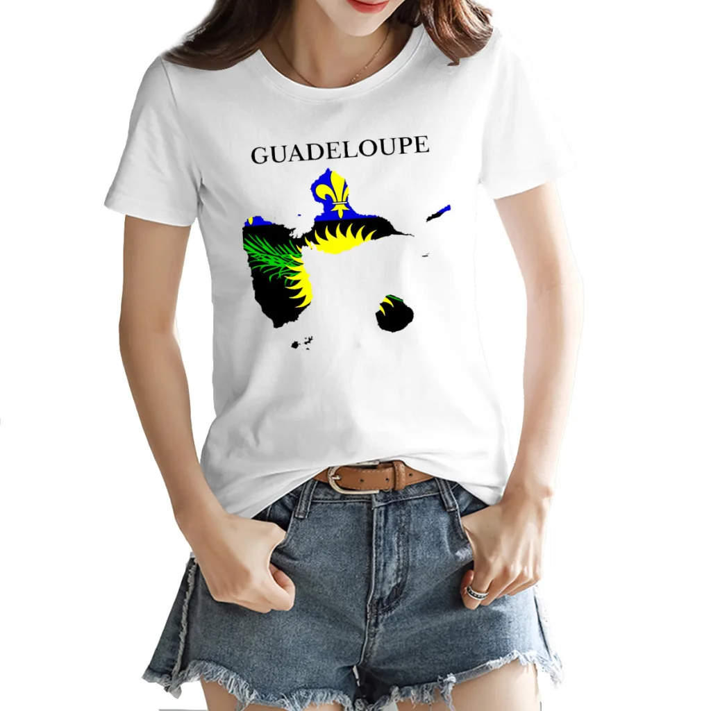 

Guadeloupe Map Flag, France, French Region Women's T-shirt Casual Graphic White Geek Tops Tees European Size