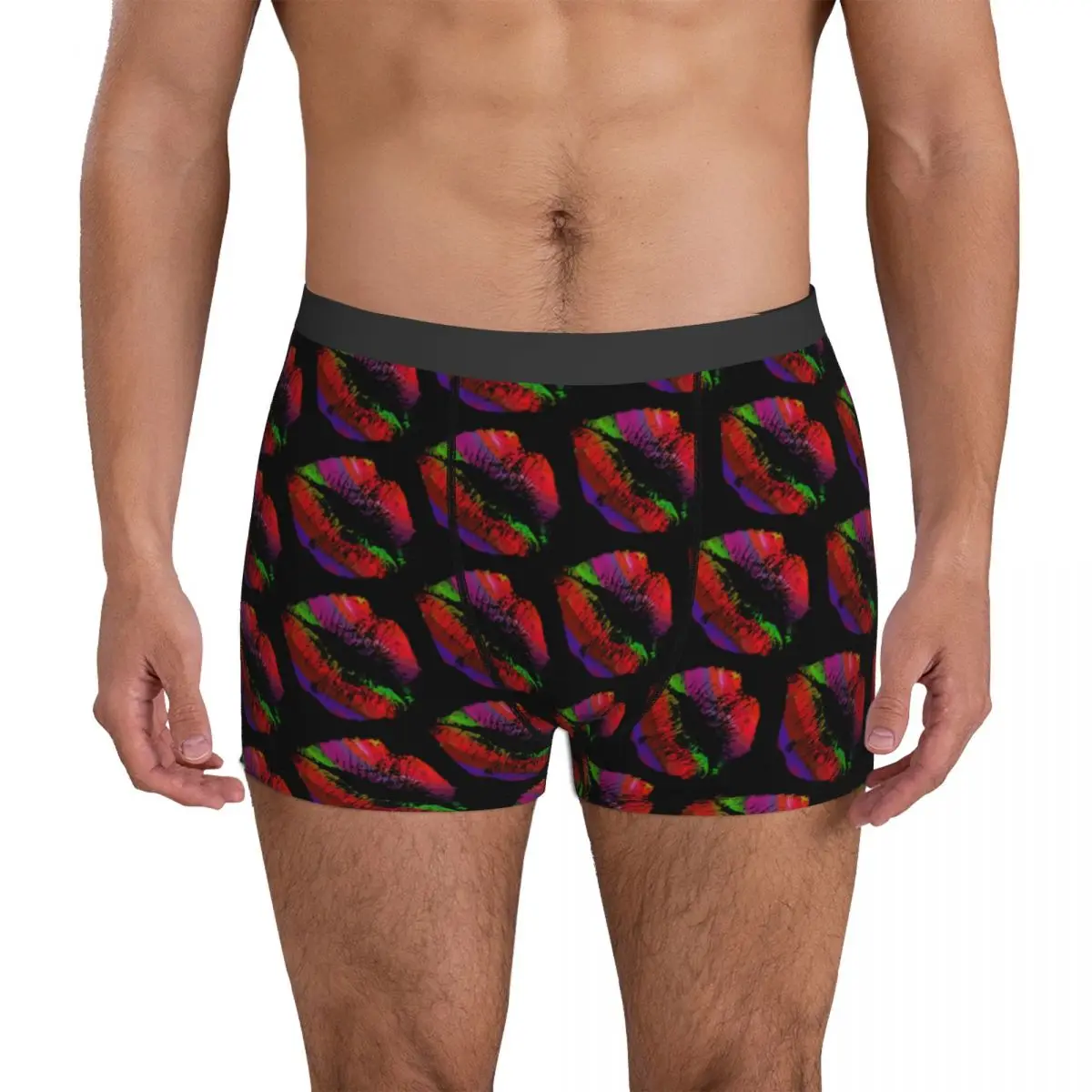 

Colorful Lips Underwear Modern Art Print 3D Pouch Trenky Trunk Print Boxer Brief Soft Male Panties Large Size