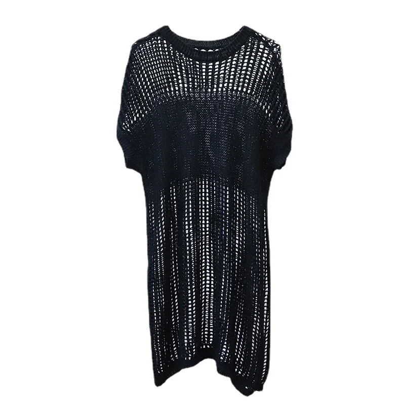 

Летняя блузка с вырезами Свободная Женская трикотажная одежда средней длины с Боковым Разрезом Платье-топ в западном стиле