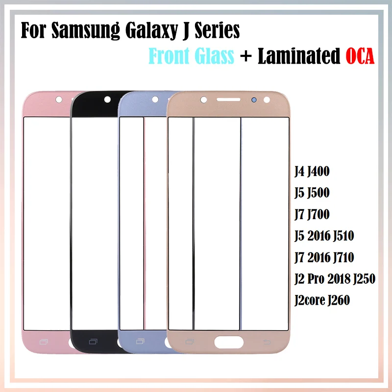 

10 шт. для Samsung Galaxy J710, J250, J4, J5, J7 2016, J2 Pro 2018 Core, J260, J400, J500, J700 ЖК-дисплей, Передний сенсорный экран, стекло для объектива с OCA