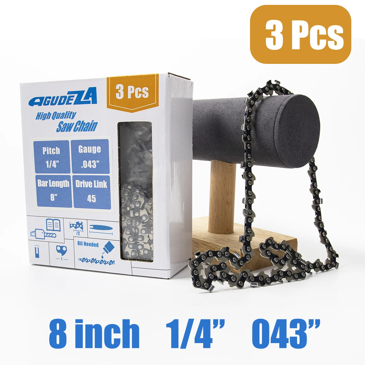 

Цепь пилы AGUDEZA, 3 шт., 8 дюймов, 1/4 дюйма, 043 дюйма, 45 дл, цепь для бензопилы, электрополюс, аксессуары для бензопилы, садовые инструменты