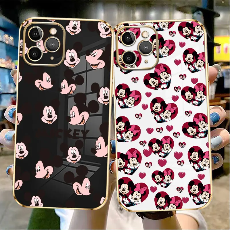 

Mickey in Love with Minnie Mouse Luxury Plating Phone Case For iPhone 14 13 12 11 Pro Max Mini X XR XS Max 7 8 6 6s Plus Shell
