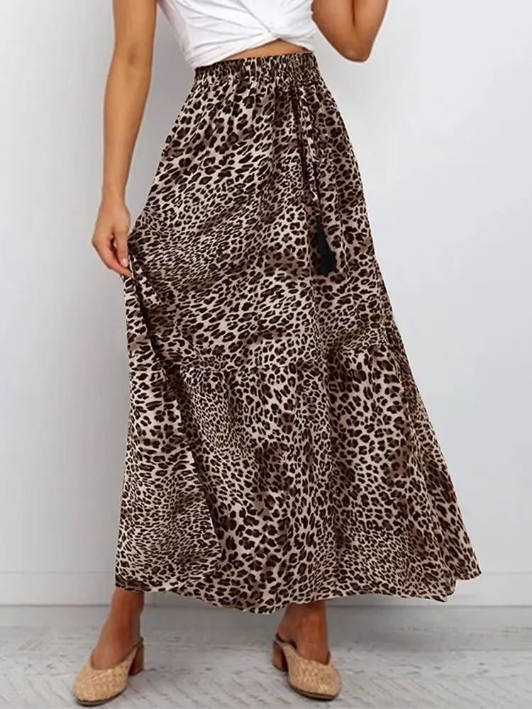 

Юбка ZANZEA Женская трапециевидная с эластичным поясом, Модная Повседневная Макси-юбка оверсайз с кулиской, лето 2022