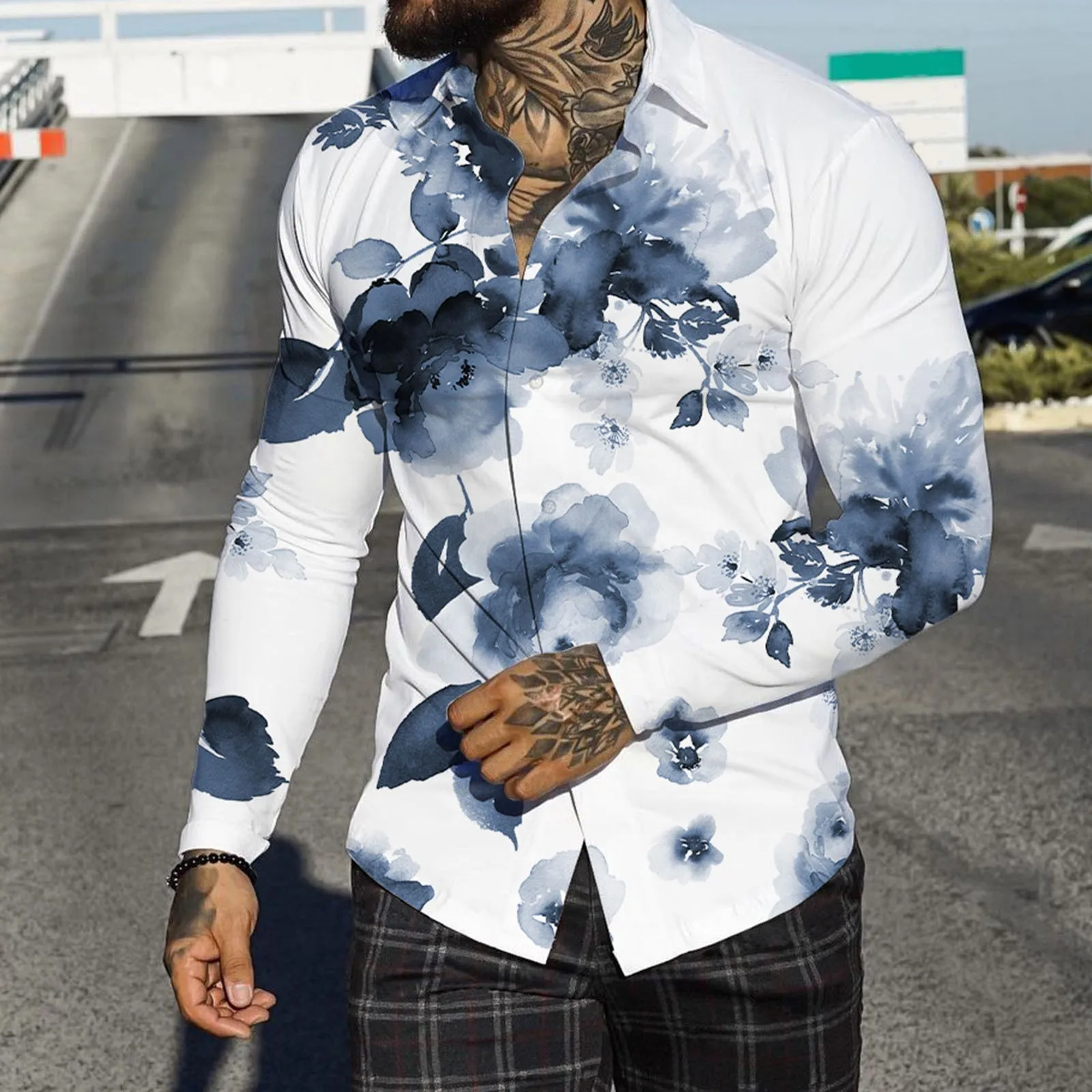 

Men Autumn Winter Single Breasted Casual Lapel Full Print Beach Long Sleeve Vacation Outdoor Holiday Shirt Big And Tall Mens