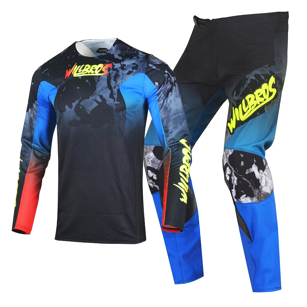 

Willbros MX Blue Combo Jersey Pants Motocross Dirt Bike Race Gear Set Enduro BMX DH Offroad Flexair Mach Men Women Suit