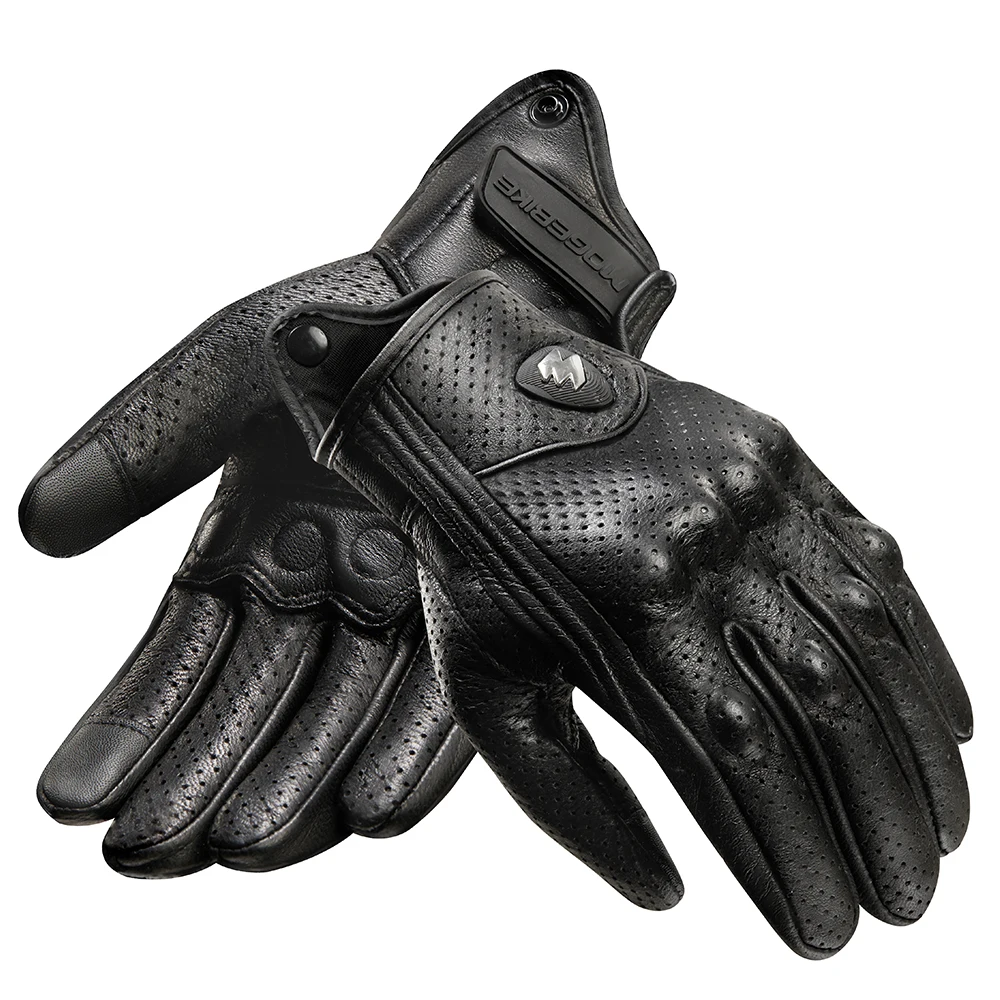 

Мотоперчатки MOGEBIKE Для Гонок, Черные, Из Натуральной Кожи, С Полным Покрытием Пальцев, Совместимые С Сенсорными Экранами