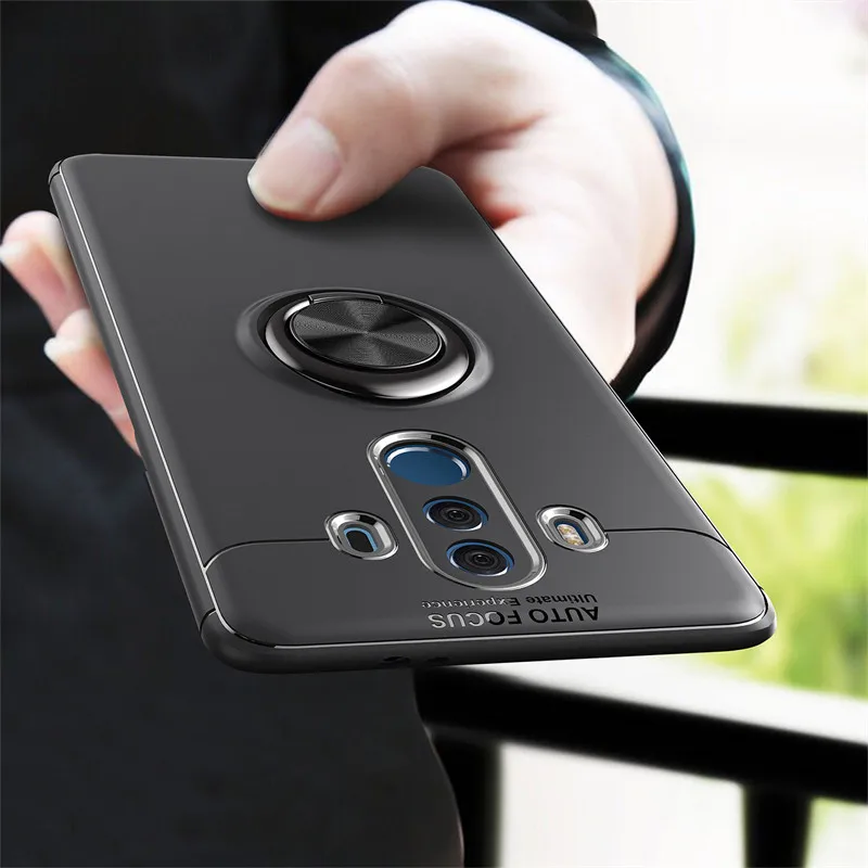 

For Huawei Mate 10 Mate10 ALP L09 L29 Case Metal Ring Holder Silicone Bumper TPU Shockproof Cover for Huawei Mate 10 ALP-L29