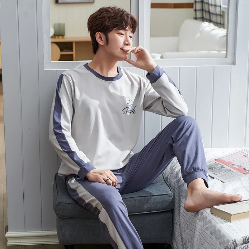 QUHENG Pijama for Men 2022 Cotton  Lounge Sleepwear Pyjamas Long Sleeve Round Neck Home 2 Pieces Clothes Man Cotton Pajamas Set