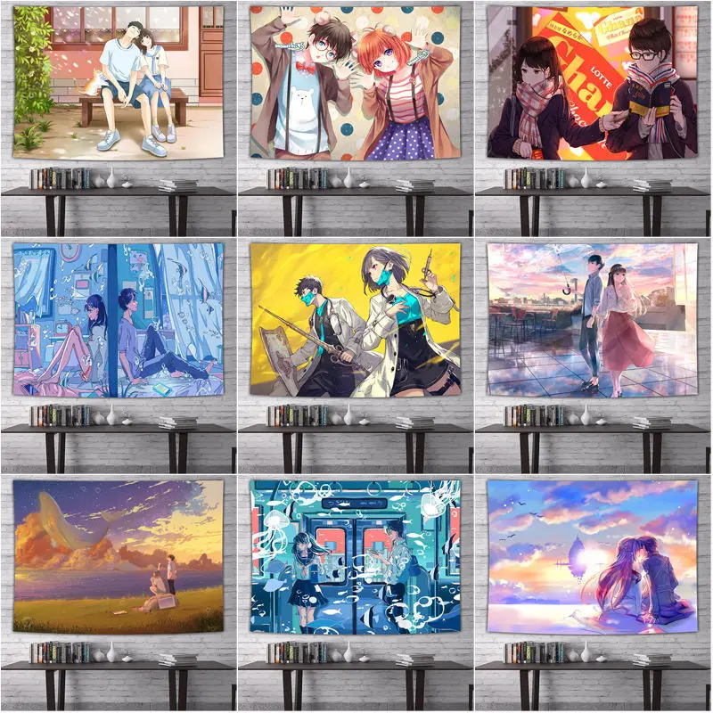 

Hanging Tapestry Anime Couple Background Fabric Bedroom Wall Bedside Decorations Room Decor Aesthetic Accessories Teen Girls