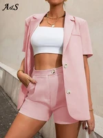 women sets 2 pieces streetwear cool chic short sleeve loose blazers high waist shorts sets womens outfits 2021 korean style