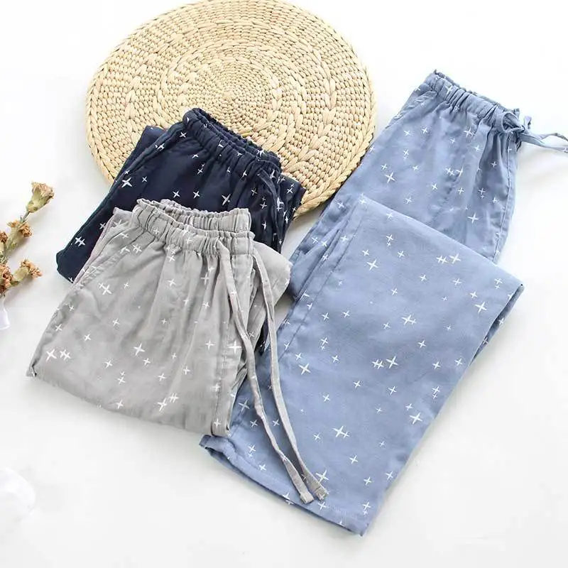 Весна-Осень 2024 женские штаны для сна из 100% хлопка брюки одежда влюбленных