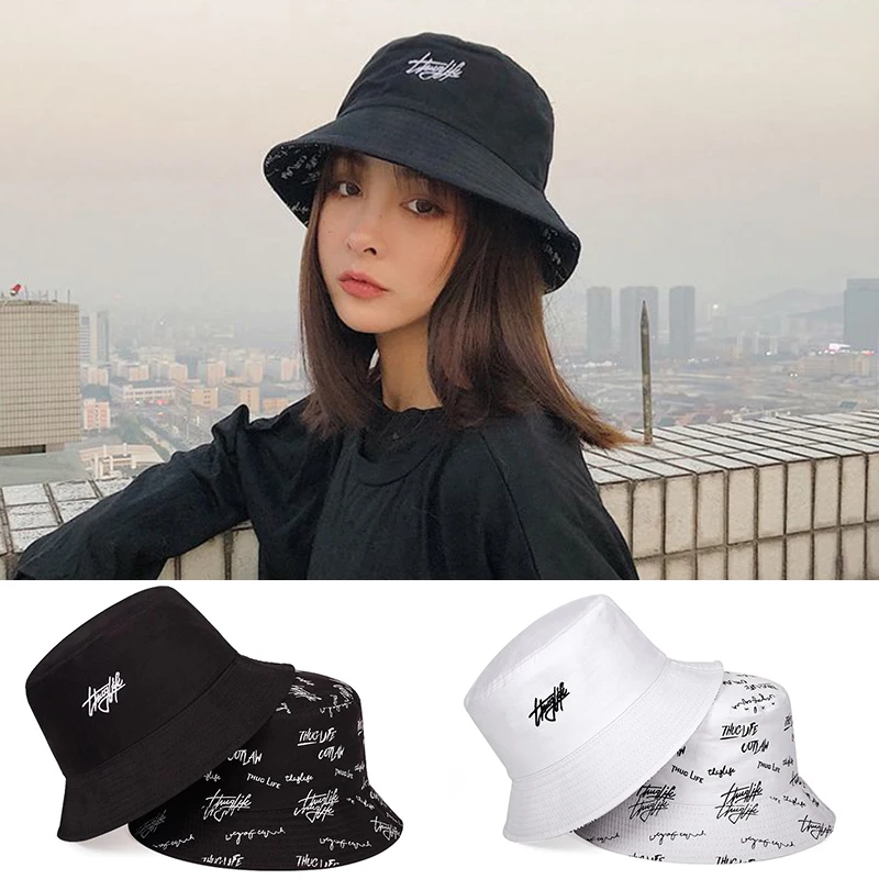 

New double-sided fisherman hat fashion summer ladies sun hat tide letter printing wild basin hat hip hop bucket hat General