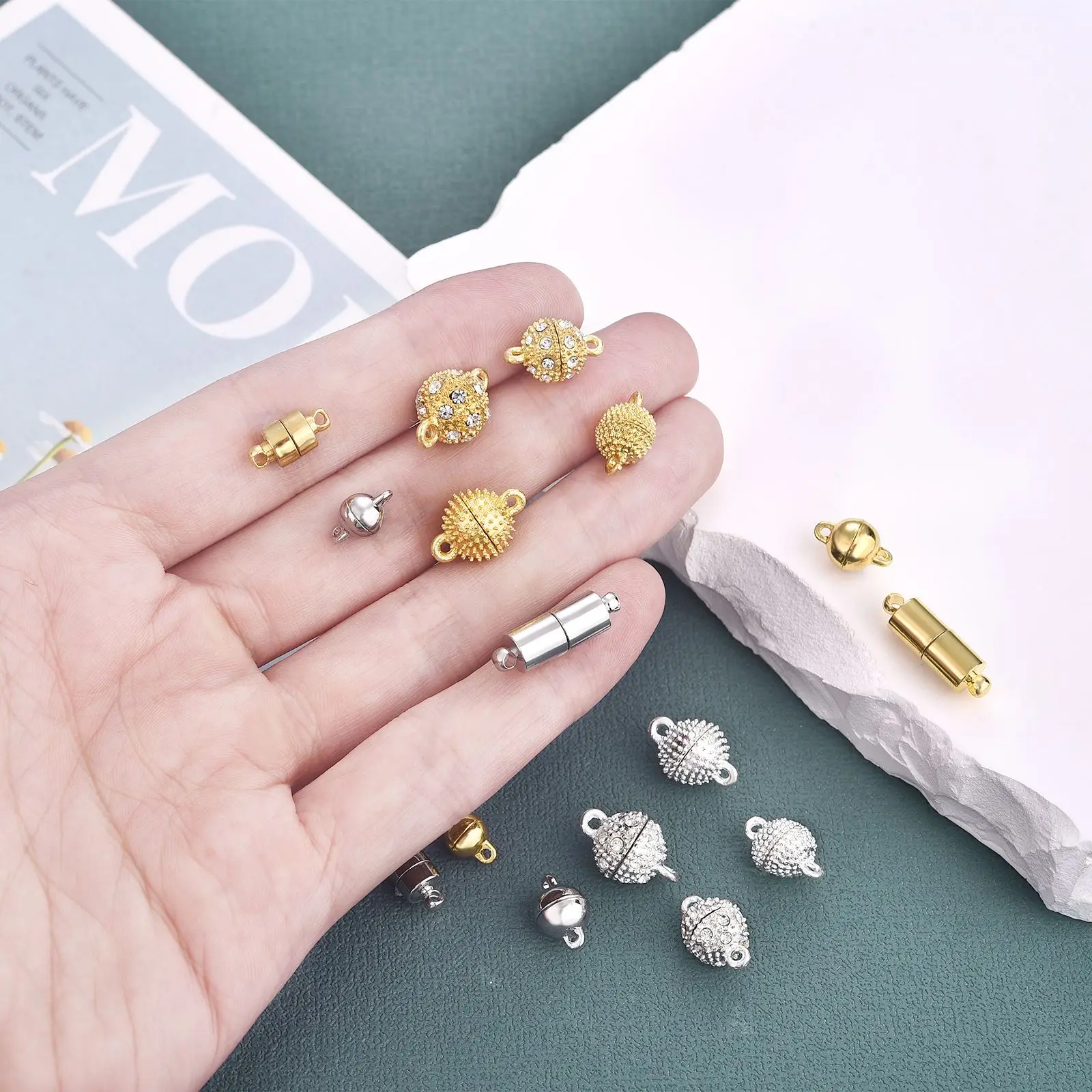 Фото 2 sztuk/partia zapięcie magnetyczne frezowanie złącze końcowe zamknięcie magnetyczne zapięcie bransoletka naszyjnik tworzenia biżuterii Rhinestone Ball owalny №4